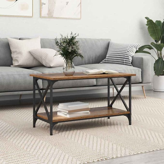 vidaXL - Salontafel - Oud - hout - 80 - x - 45 - x - 45.5 - cm - Bewerkt - hout