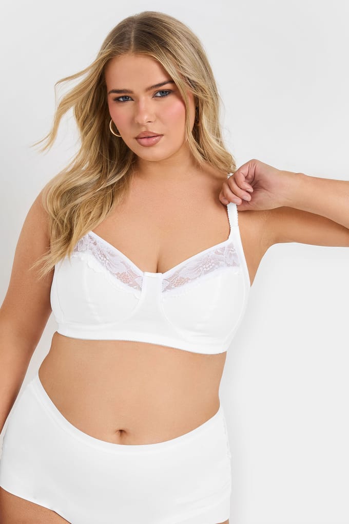 Yours 2 Pack Bralettes Van Katoen Met Kanten Bies In Blauw/Wit Size 85B