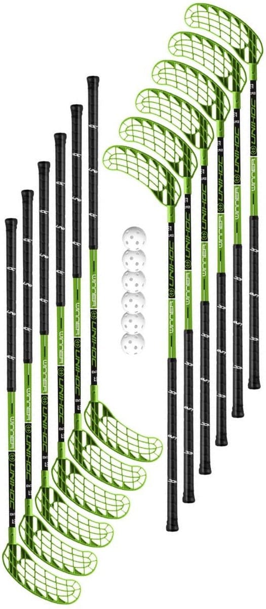 Floorball Set Unihoc Winner Flex 12 Sticks + 6 Ballen