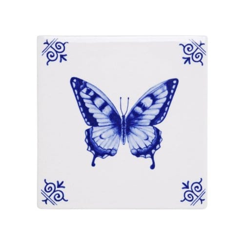 Heinen delfts blauw tegel - vlinder