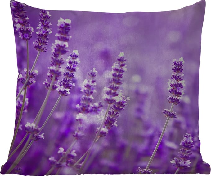 Tuinkussen - Lavendel - Close-up - Bloemen - Paars - 40x40 cm - Weerbestendig