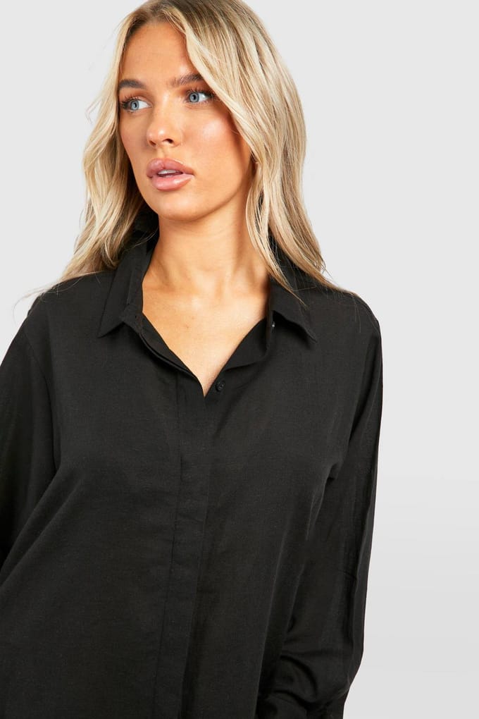 boohoo Dames 2-pack Oversized Linnenlook Strandshirts | Zwart | Maat: Medium