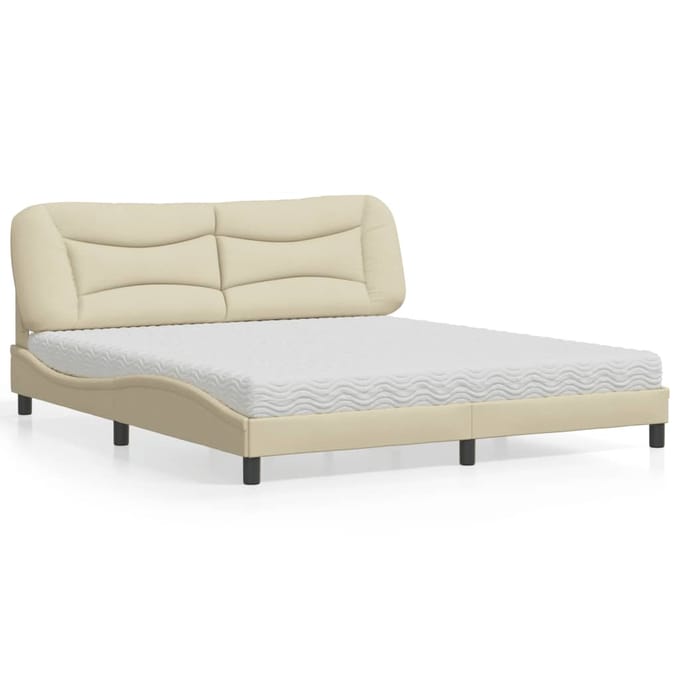 vidaXL - Bed - met - matras - "Hvar" - stof - crèmekleurig - 180x200 - cm