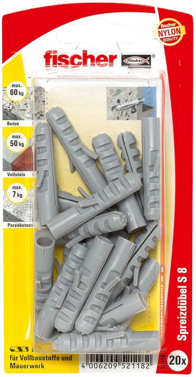 Fischer Muurplug Nylon S8GK - 20 Stuks