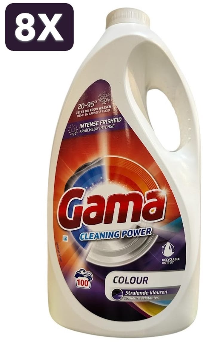 8 x Gama Vloeibaar Wasmiddel Colour 100 Wasbeurten - 4,5 liter