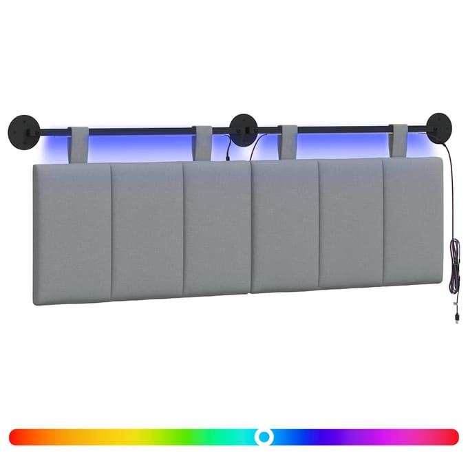 vidaXL - Hangend - hoofdbord - Met - LED-verlichting - Lichtgrijs - Stof