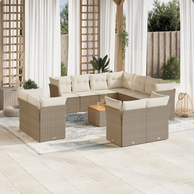 vidaXL - 12-delige - Loungeset - met - kussens - poly - rattan - beige