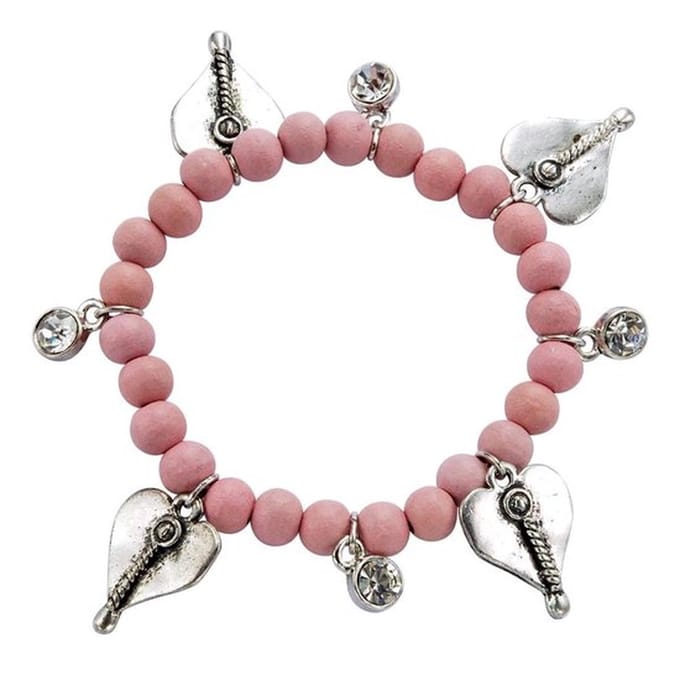 Behave - Armband dames - Roze kralen hartbedels - Romantische stijl