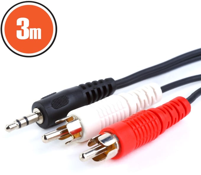 Audio kabel 3 meter - 2x RCA plug naar 3,5 mm stereo JACK - Multimedia & TV aansluitkabel [20173]
