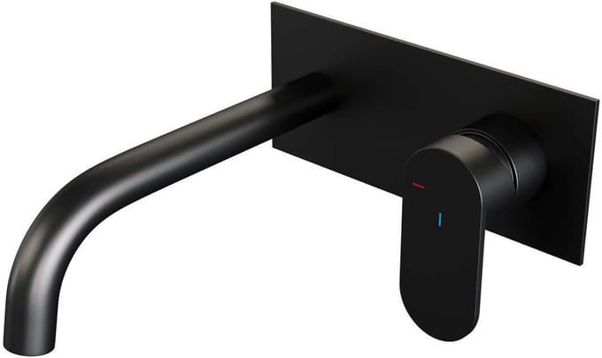 Brauer Black Edition Inbouw Wastafelmengkraan met Gebogen Uitloop en Afdekplaat Model C1 Mat Zwart