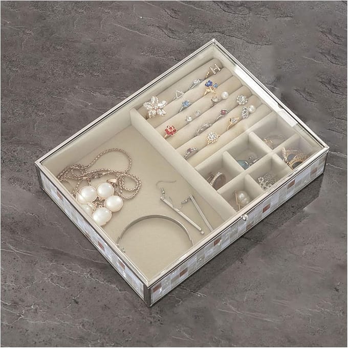 Sieraden Doos - Opberger Organizer - Sieraden Opbergen - Luxe Glazen Design - Raster Indeling - Rood