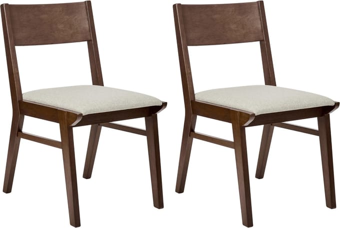 ENOLA - Eetkamerstoel set van 2 - Lichtbeige - Donker hout/Stof