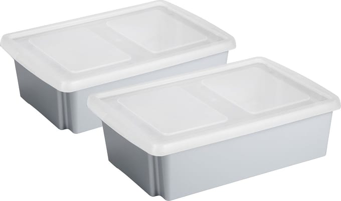 Sunware opslagboxen set - 2x stuks -30 liter - grijs - 59 x 39 x 17 cm - afsluitbare deksel