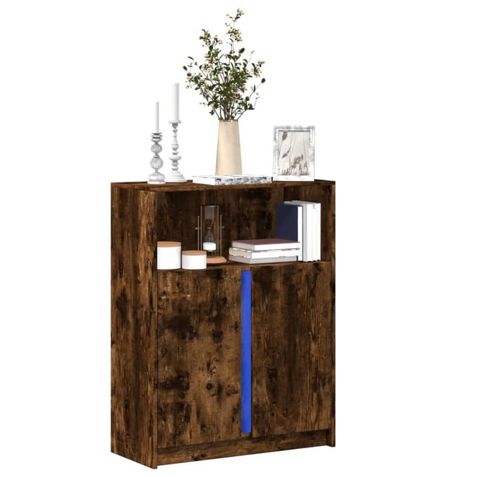 vidaXL - Dressoir - met - LED - 77x34x100 - cm - bewerkt - hout - gerookt - eikenkleurig