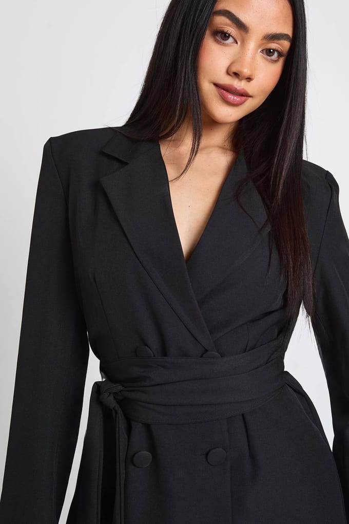 boohoo Dames Obi Strikceintuur Getailleerde Blazer Jurk | Zwart | Maat: 40