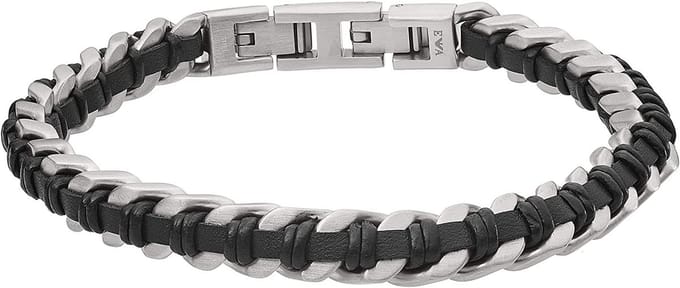 Armani Herenarmband Staal, leder One Size Zilver