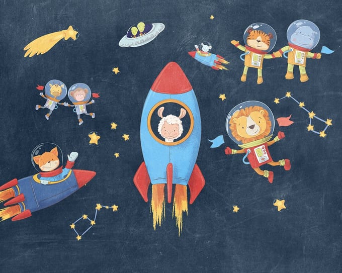 Fotobehang Friends In Space - Meerkleurig - 2,80m X 350cm