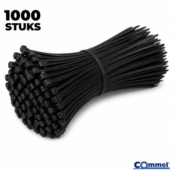 1000x Commel Kabelbinders - 300 x 4.7 mm - Zwart - Nylon - Treksterkte 22kg
