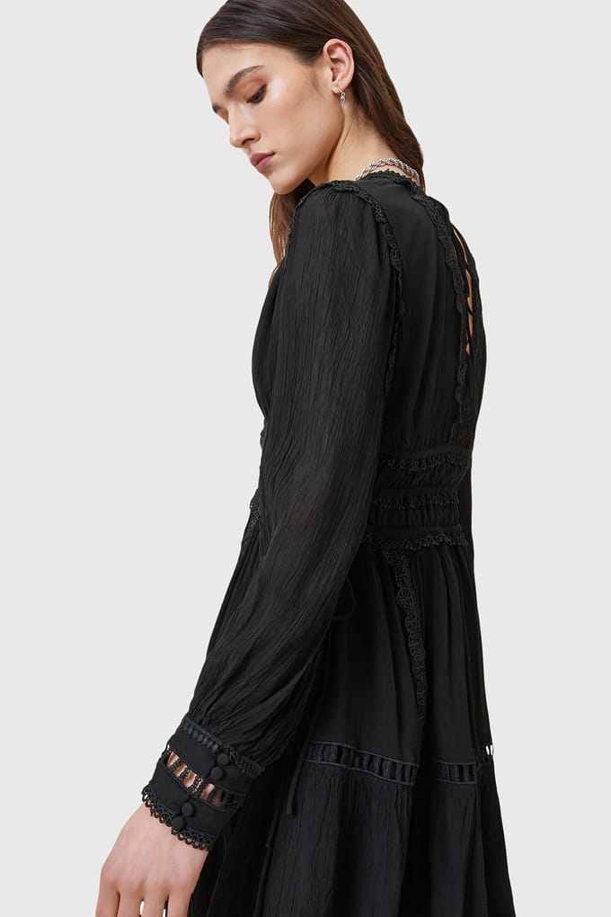 AllSaints Xanthe Ls Mini Dress Black Maat: 10 | Mini Jurken Outlet | Dames | Zwart