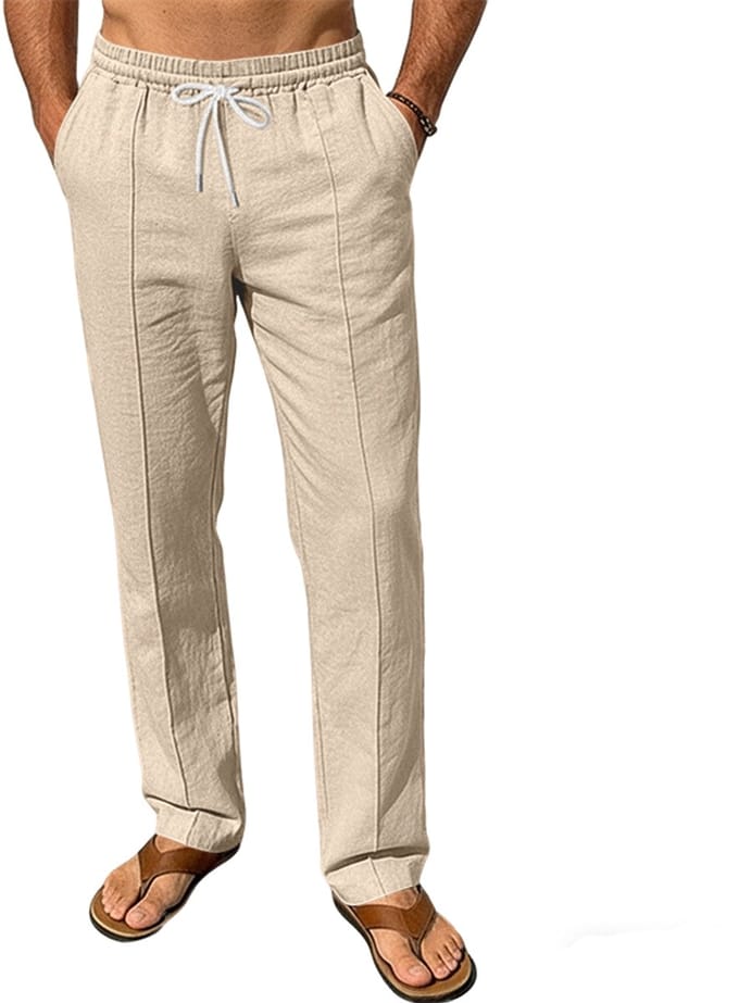 Heren Broek - Linnen Look - Beige - Zomer - Mode