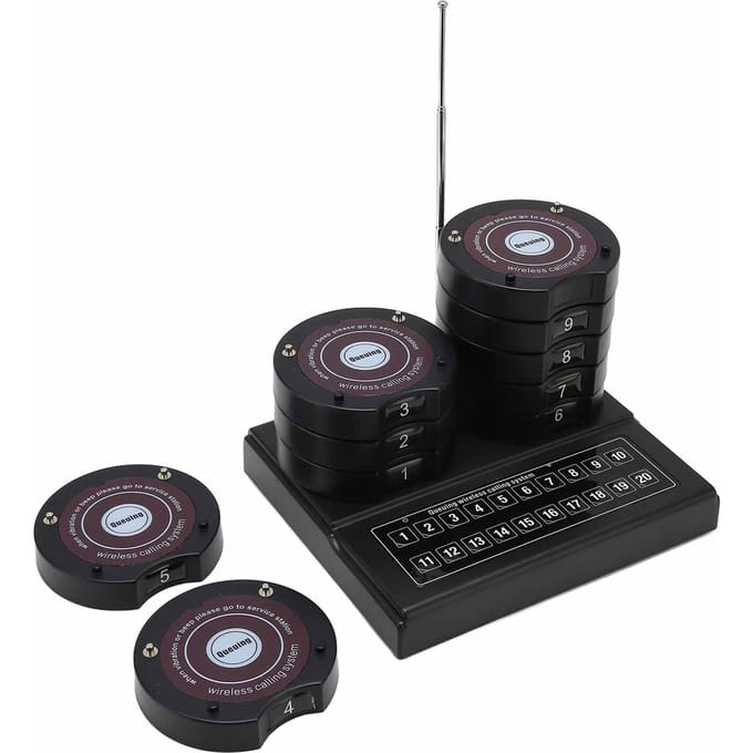 Draadloos Oproepsysteem 1 tot 10 20 Kanalen Professionele Chip Plug and Play Restaurant Pager Systemen EU Plug black