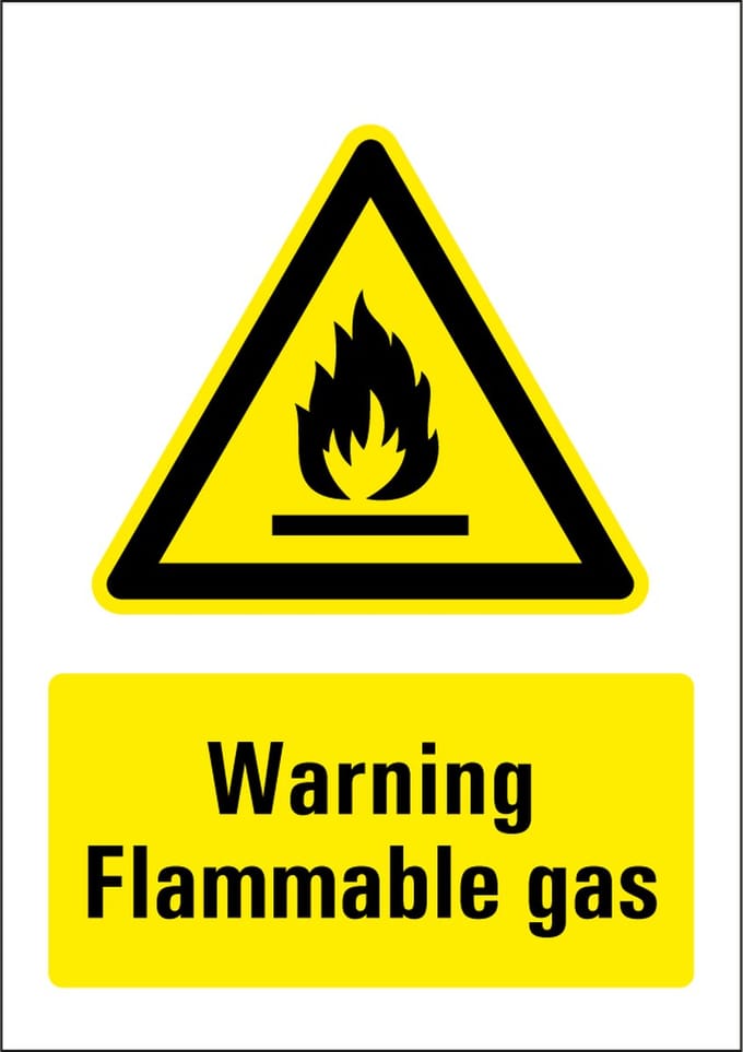 Warning flammable gas sticker 297 x 420 mm