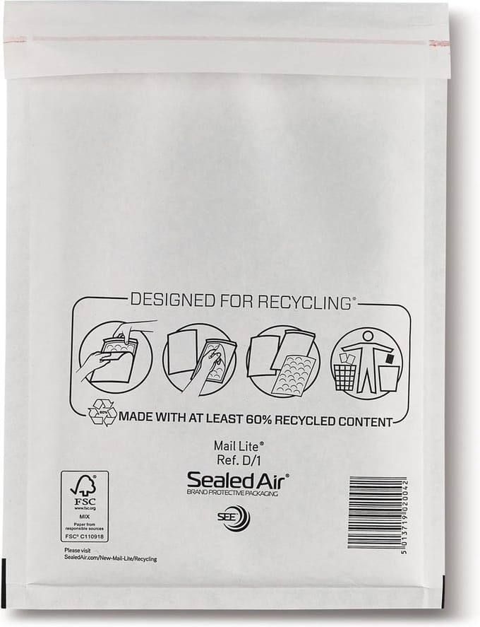 Mail Lite luchtkussenenveloppen - 100 st. - wit, D/1, 180 x 260 mm, doos van 100 stuks