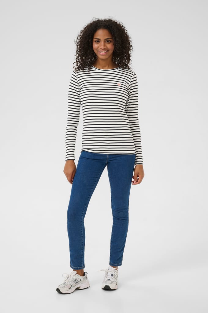 T-shirt met lange mouwen Regular fit Chalk / 52737 Midnight Marine white blue