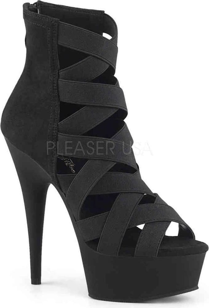 DELIGHT-600-24 (EU 36 = US 6) 6 Heel, 1 3/4 PF Criss Cross Bootie Sandal, Back Zip