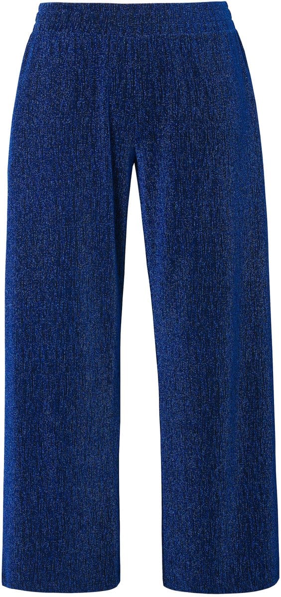 MIAMODA - Dames - Broek wijde pijpen glittereffect elastische tailleband - Koningsblauw - Maat 44