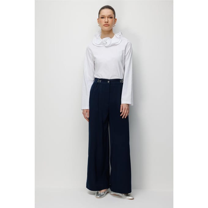 Hoge Taille Wijde Pantalon met Toebehoren Detail