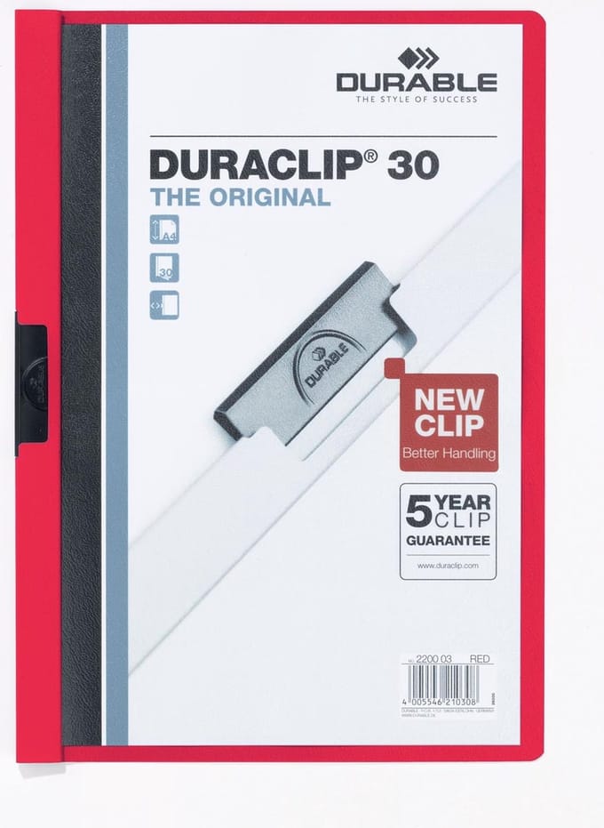 Documenthouder Durable Duraclip 30 Rood Transparant A4 25 Onderdelen