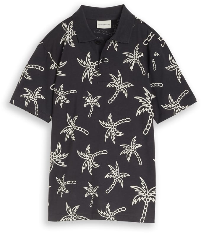 Tom Tailor - Poloshirt met palmbomen - Maat 152 - grey white sketched palm trees