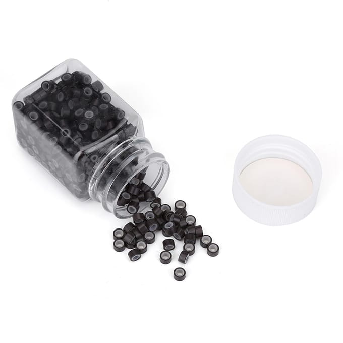 500pcs Aluminium Silicone Perles Tubes Extensions de Cheveux Micro-anneaux Décorations Tressage de Cheveux Black black
