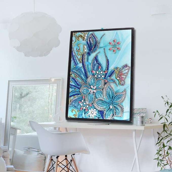 5D Diamond Painting Notebook Borduurdagboek 50 pagina's Vlinder- en bloemenpatroon DIY blue