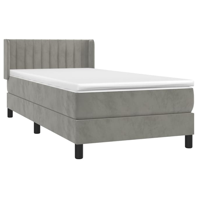 vidaXL - Boxspring - met - matras - fluweel - lichtgrijs - 90x190 - cm