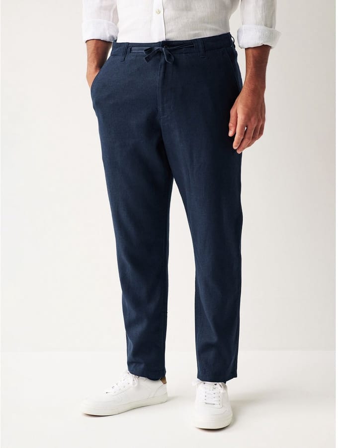 Next - Heren - Broek van linnen-viscosemix met trekkoord - Blauw
