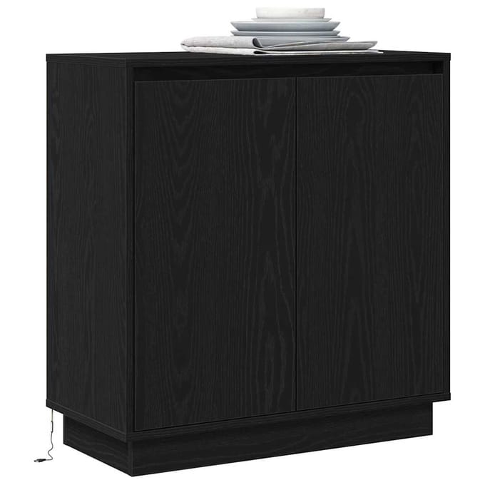 vidaXL - LED - Dressoir - Zwart - eiken - 71 - x - 34,5 - x - 75 - cm - Bewerkt - hout