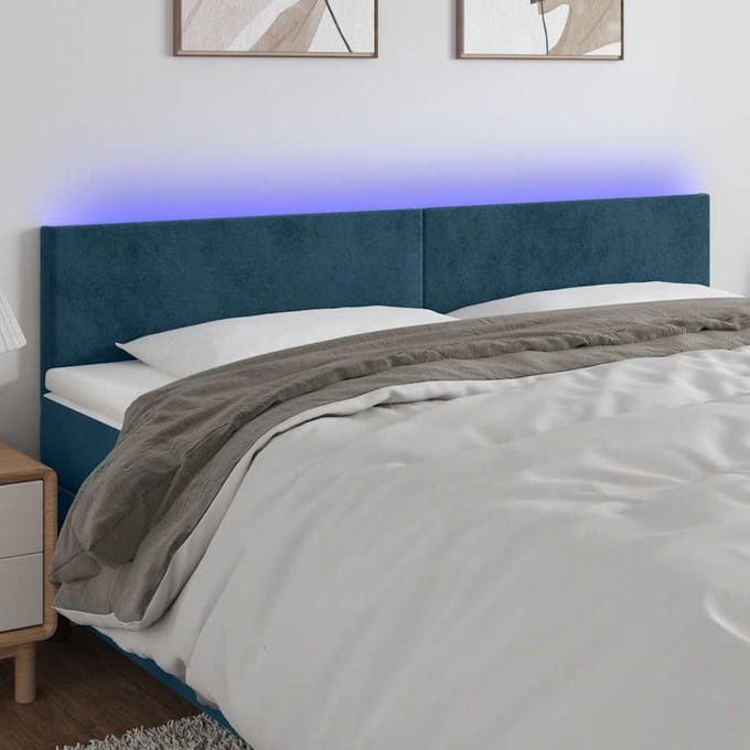 vidaXL - Hoofdbord - LED - 200x5x78/88 - cm - fluweel - donkerblauw