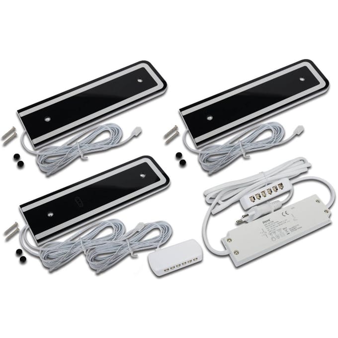 Hera LED meubelverlichting U-Pad F, set van 3 3.000K zwart Sensor