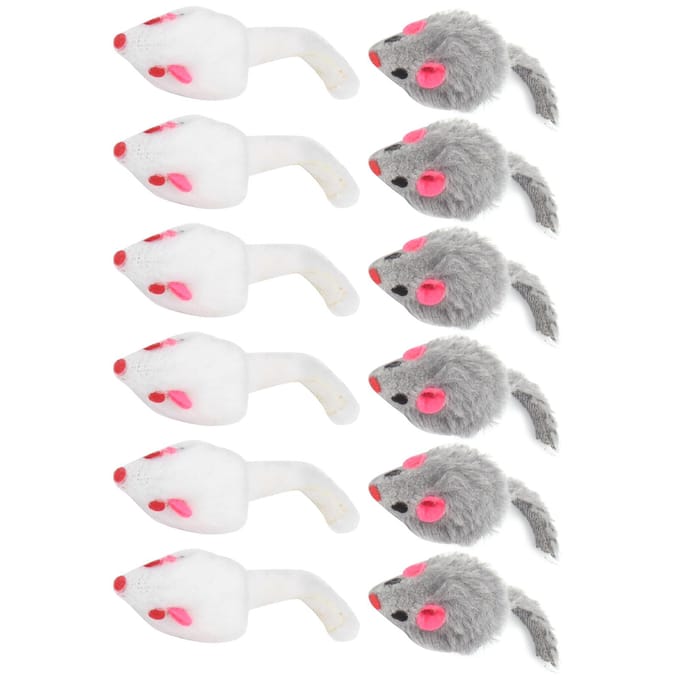 12 Stuks Kat Muis Speelgoed Pluizig Interactief Speelmuis Speelgoed voor Binnenkatten en Kittens white