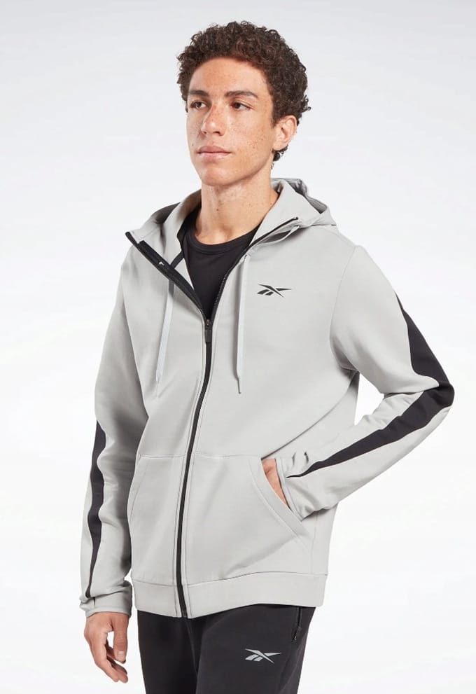 Reebok - Herensweater met Capuchon - Grijs - Lange Mouw - Logo - Maat L