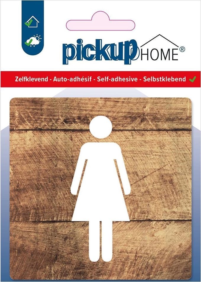 Pickup Dames hout - 90x90 mm Pictogram Route Acryl
