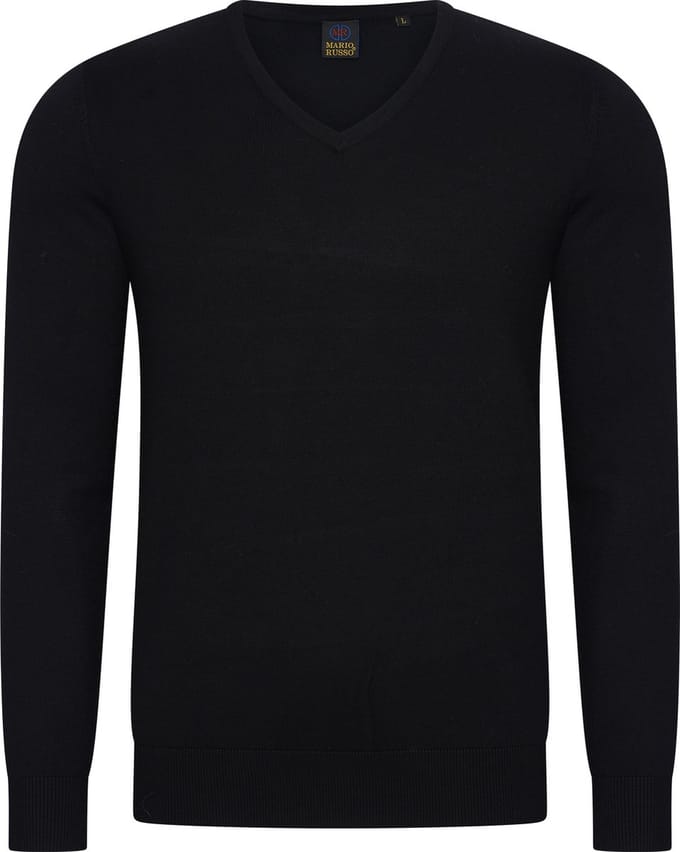 Mario Russo V-Hals Pullover - Trui Heren - Sweater Heren - Zwart - XL