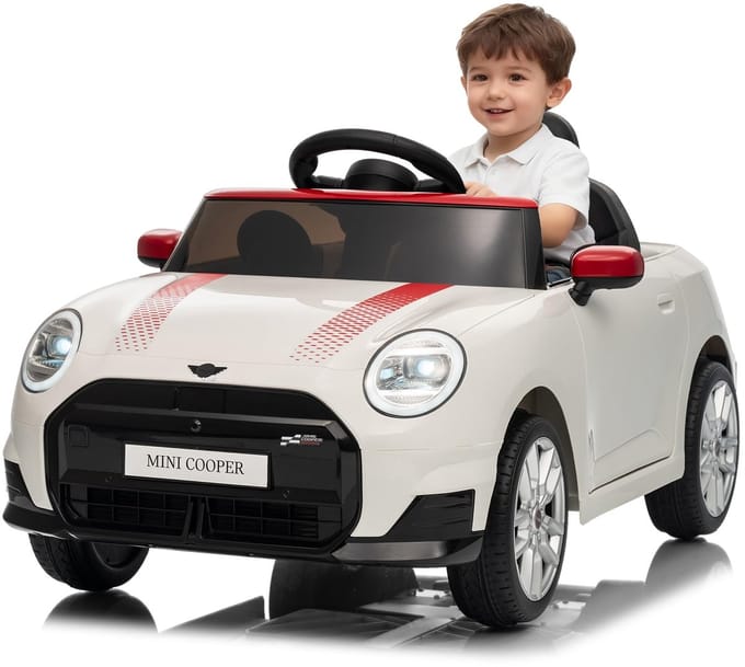 Triumpunpre - Kinder Elektrische Auto 12V - Afstandsbediening - LED & Muziek - Claxon (Wit, Vanaf 3j)
