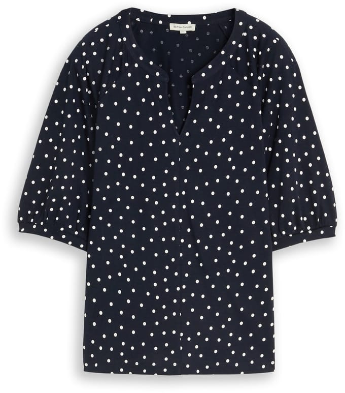 Tom Tailor - T-shirt met stippenpatroon - Maat XS - navy white small dot design