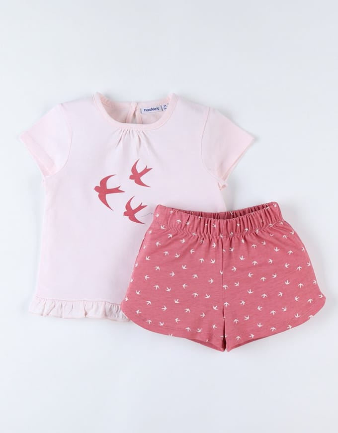 Noukie's - Pyjama - Zomer- Meisje - vogels roze - 4j
