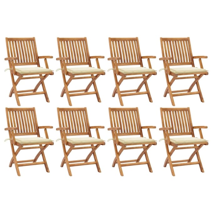 vidaXL - Opklapbare - stoelen - met - kussens, - 8 - stuks, - massief - teakhout