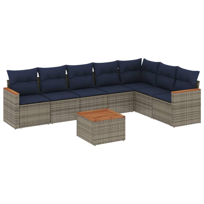 vidaXL - 8-delige - tuinbankset - met - kussens, - grijs - polyrotan