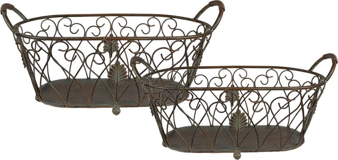 Clayre & Eef Opbergmand Set van 2 60x30x26 / 49x23x22 cm Groen Bruin IJzer